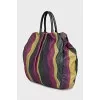 Leather tote bag in mixed colors