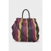 Leather tote bag in mixed colors
