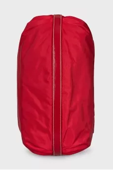 Textile bag with leather logo