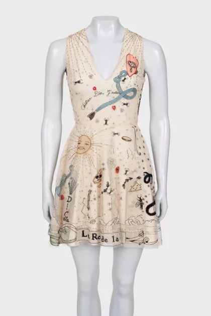 Sleeveless dress in signature print