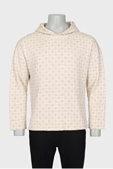 Men's beige hoodie with print