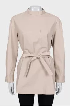 Beige blouse with belt