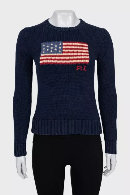 Blue jumper with signature print