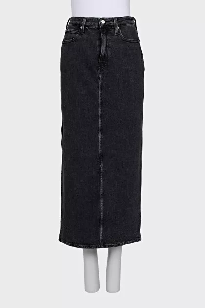 Black denim skirt with a slit