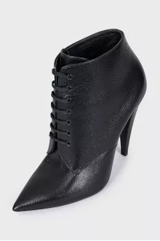 Black leather stiletto ankle boots