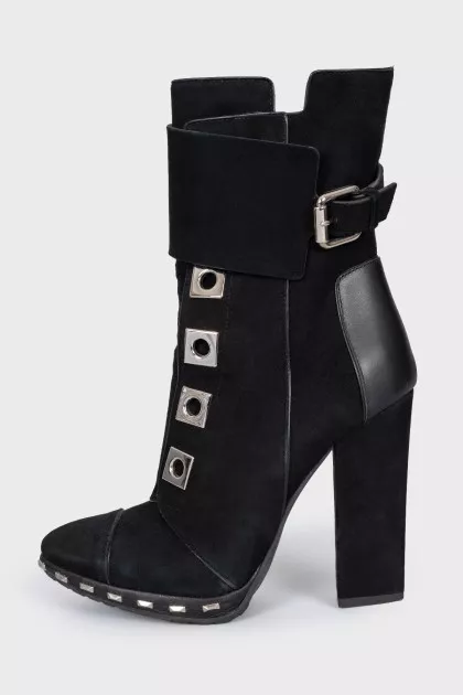 Suede ankle boots with silver decor