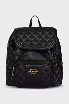 Leather backpack with gold logo