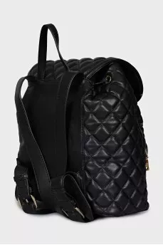 Leather backpack with gold logo