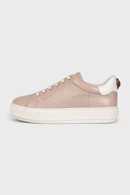 Beige leather sneakers with logo