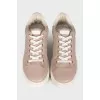Beige leather sneakers with logo