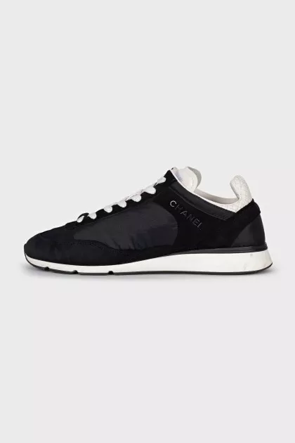Black textile lace-up sneakers