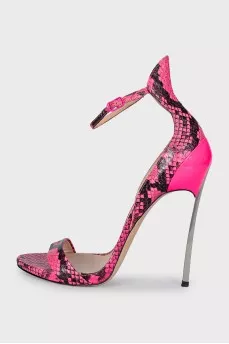Black and pink animal print sandals