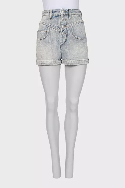 High-waisted button-down shorts