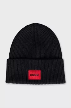 Men's black hat with a red logo