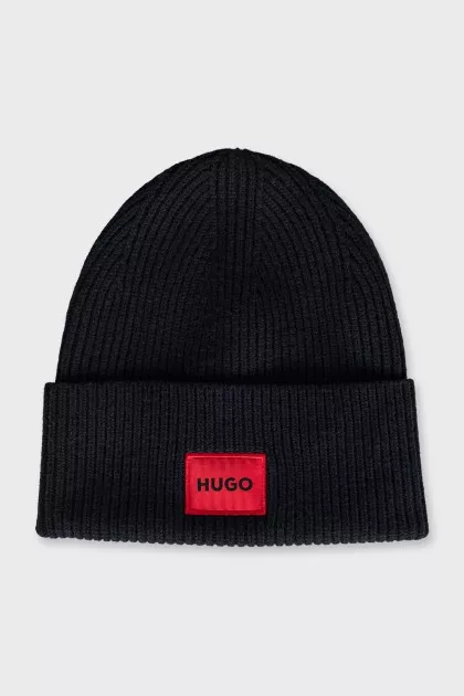 Men's black hat with a red logo