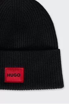 Men's black hat with a red logo