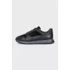 Men's black leather and suede sneakers