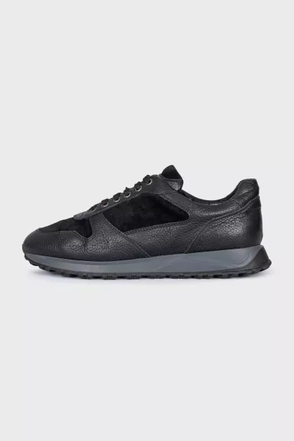 Men's black leather and suede sneakers