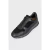 Men's black leather and suede sneakers