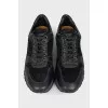 Men's black leather and suede sneakers