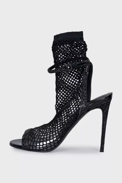 Fishnet sandals with rhinestones