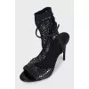 Fishnet sandals with rhinestones