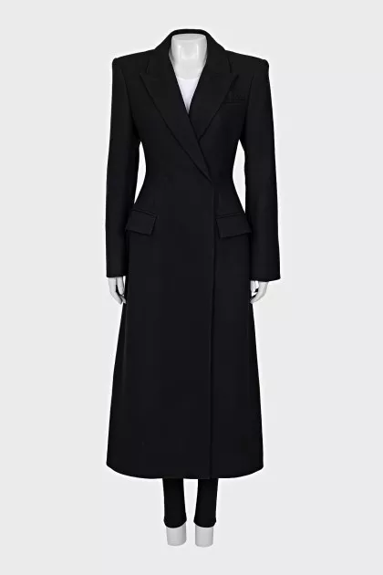 Wool coat with contrast waist