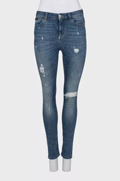 Ripped mid-rise blue jeans