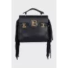 Leather satchel with fringe