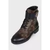 Wonderland print leather boots
