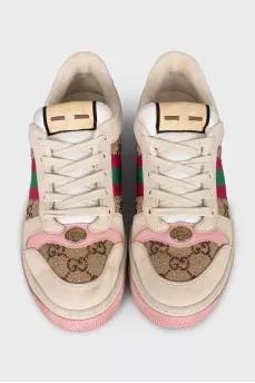 Textile and suede sneakers with rhinestones