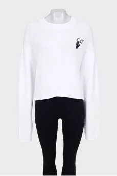 White knitted sweater with signature print