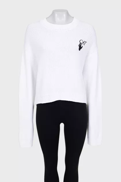 White knitted sweater with signature print