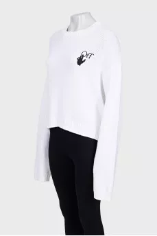 White knitted sweater with signature print