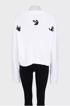 White knitted sweater with signature print