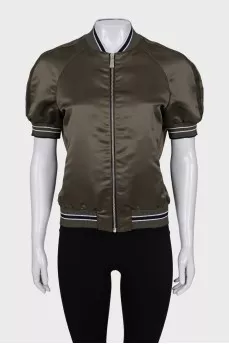 Green bomber jacket with short sleeves