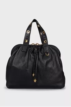 Leather bag with decorated handles