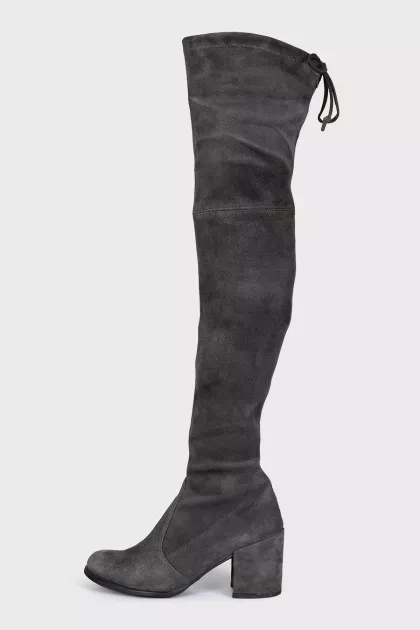 Gray suede over-the-knee boots
