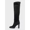 Suede boots with a stacked heel