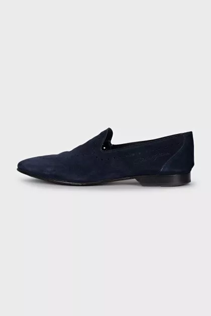Men's blue suede shoes with perforations