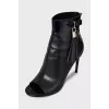 Black leather open toe ankle boots