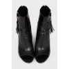 Black leather open toe ankle boots
