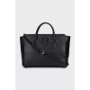 Leather tote with embossed logo
