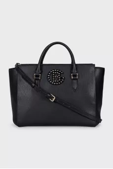 Leather tote with embossed logo