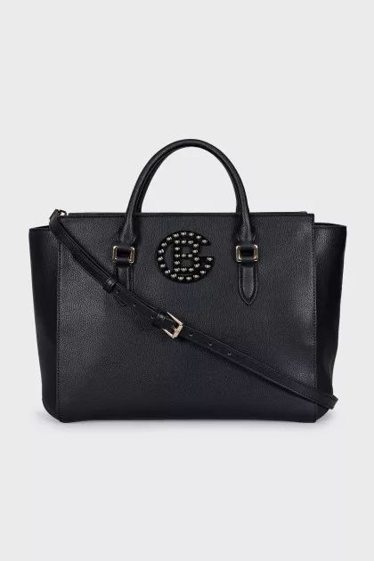 Leather tote with embossed logo