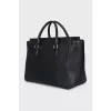Leather tote with embossed logo