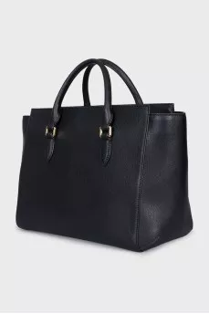 Leather tote with embossed logo