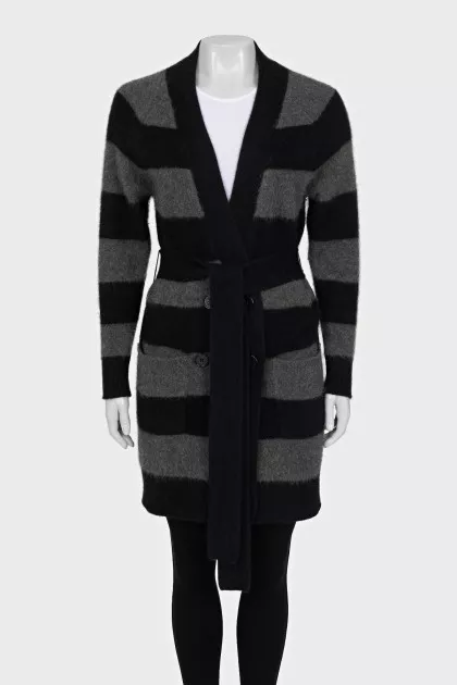 Striped cardigan with a belt