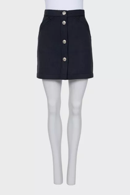 Black wool button-down skirt