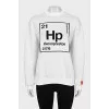 White jumper with a contrasting print